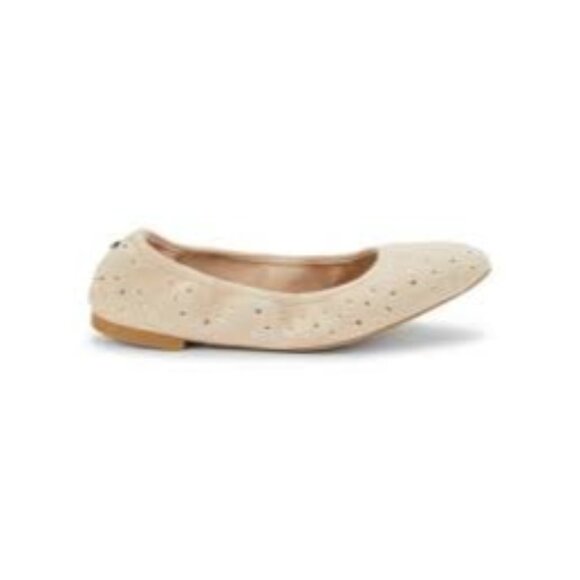 Stuart Weitzman Bling Embellished Suede Ballet Flats Beige Size 8
